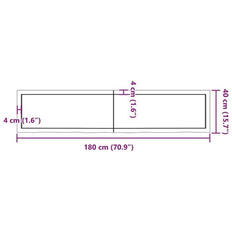 Wastafelblad 180x40x(2-6) cm behandeld massief hout lichtbruin 10