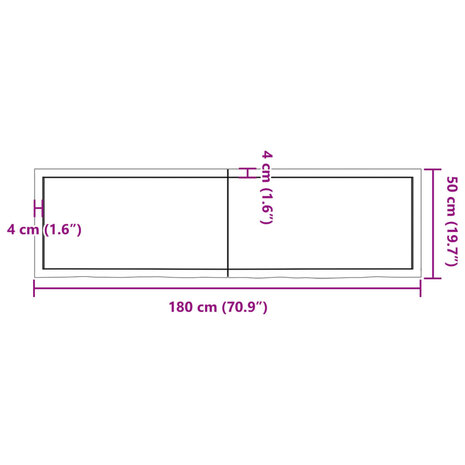 Wastafelblad 180x50x(2-4) cm behandeld massief hout lichtbruin 10