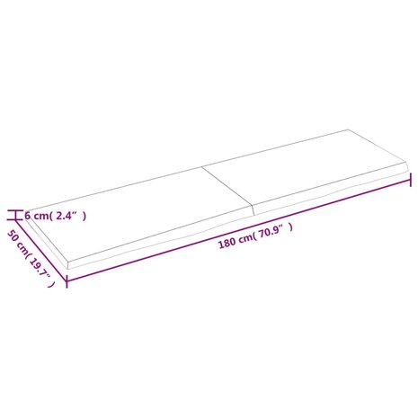 Wastafelblad 180x50x(2-6) cm behandeld massief hout lichtbruin 6