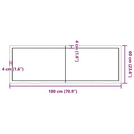 Wastafelblad 180x60x(2-6) cm behandeld massief hout lichtbruin 10