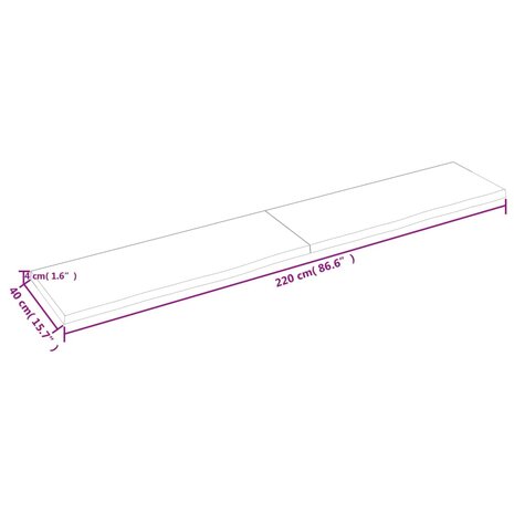 Wastafelblad 220x40x(2-4) cm behandeld massief hout lichtbruin 9