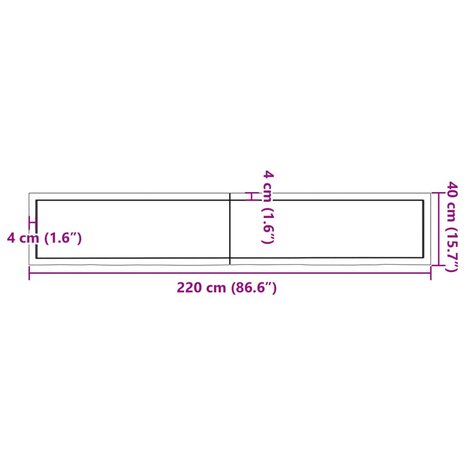 Wastafelblad 220x40x(2-4) cm behandeld massief hout lichtbruin 10