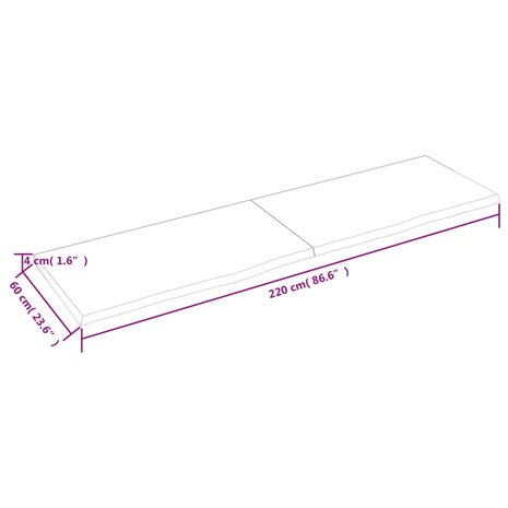 Wastafelblad 220x60x(2-4) cm behandeld massief hout lichtbruin 9