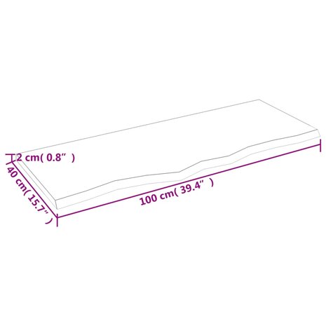 Wastafelblad 100x40x2 cm behandeld massief hout donkerbruin 6