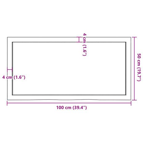 Wastafelblad 100x50x(2-6) cm behandeld massief hout donkerbruin 9