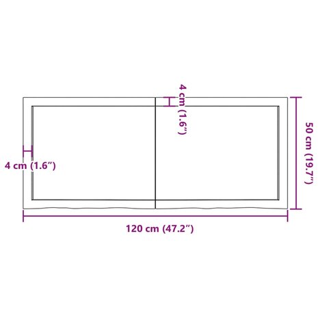 Wastafelblad 120x50x(2-4) cm behandeld massief hout donkerbruin 10