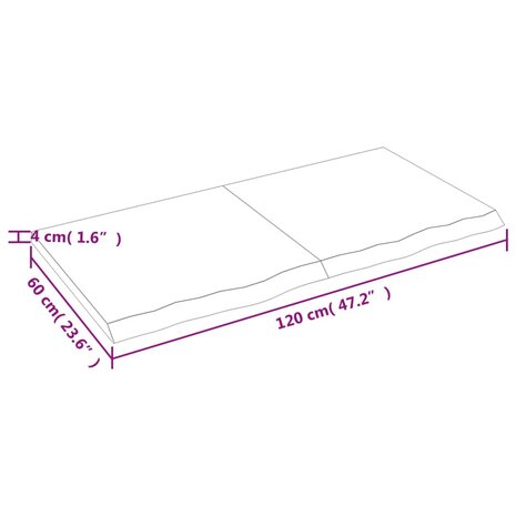 Wastafelblad 120x60x(2-4) cm behandeld massief hout donkerbruin 9