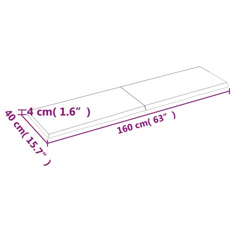 Wastafelblad 160x40x(2-4) cm behandeld massief hout donkerbruin 9