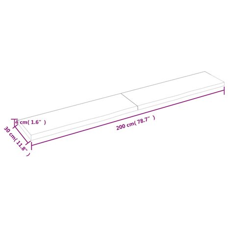 Wastafelblad 200x30x(2-4) cm behandeld massief hout donkerbruin 9