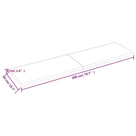 Wastafelblad 200x50x(2-4) cm behandeld massief hout donkerbruin 6