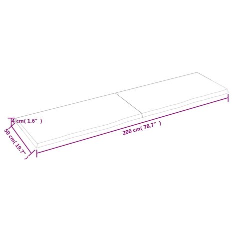 Wastafelblad 200x50x(2-4) cm behandeld massief hout donkerbruin 9