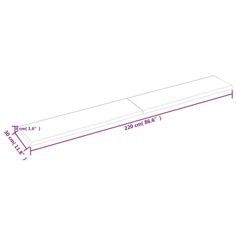 Wastafelblad 220x30x(2-4) cm behandeld massief hout donkerbruin 8