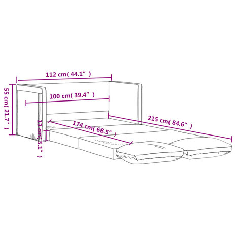 Slaapbank vloermodel 2-in-1 112x174x55 cm stof wijnrood 11