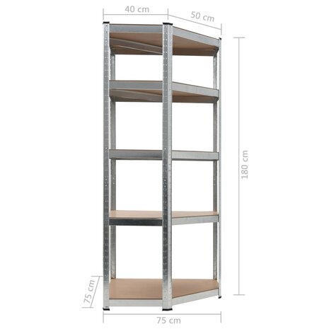 Hoekrek 5-laags staal en bewerkt hout zilverkleurig 8