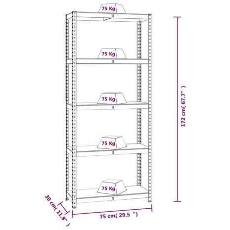 Opbergrek 5-laags staal & bewerkt hout antracietkleurig 9