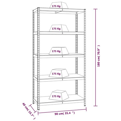 Opbergrek 5-laags 3 st staal & bewerkt hout antracietkleurig 10