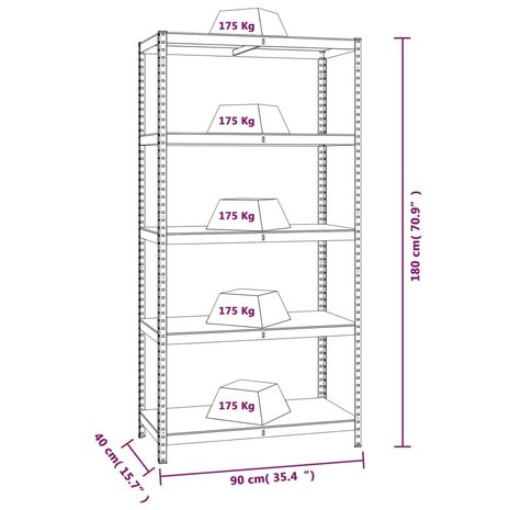 Opbergrekken 4 st 5-laags staal en bewerkt hout antracietkleur 10