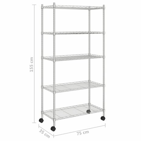 Opbergrek 5-laags met wielen 250 kg 75x35x155 cm chroomkleurig 7