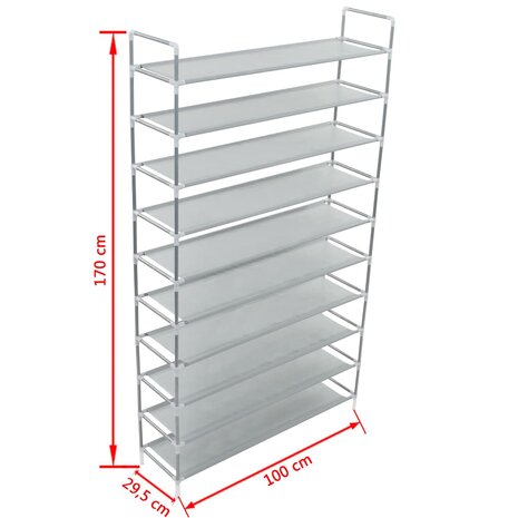 Schoenenrek met 10 schappen metaal en nonwoven stof zilverkleur 7