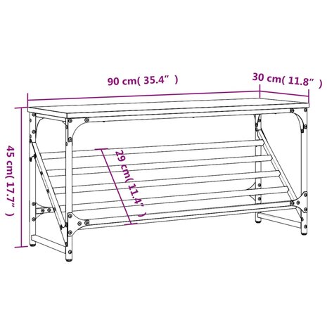 Schoenenrek 90x30x45 cm bewerkt hout bruin eikenkleur 9