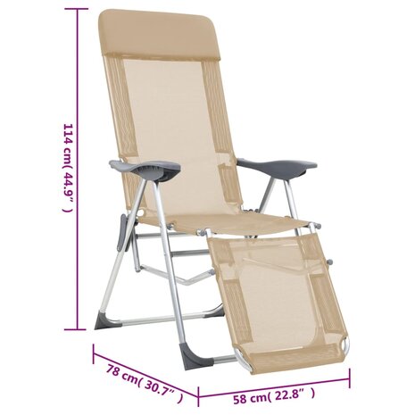 Campingstoelen met voetensteun 2 st inklapbaar textileen crème 9