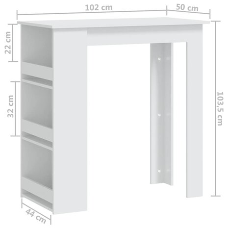 Bartafel met opbergrek 102x50x103,5 cm bewerkt hout wit 7