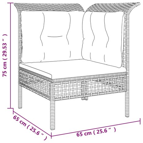 Tuinhoekbank met kussen poly rattan grijs 8