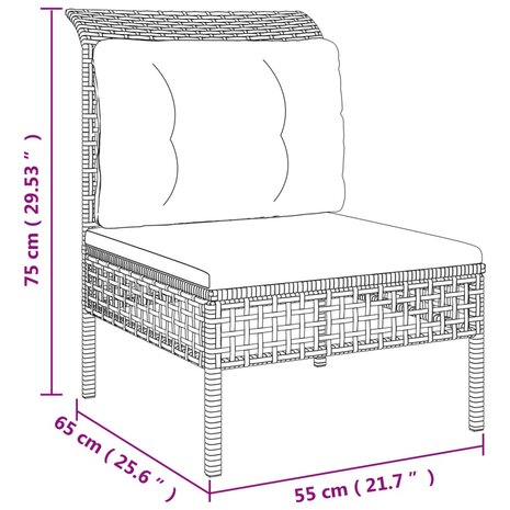 Tuinmiddenbank met kussens poly rattan grijs 8