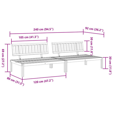 Tuinmiddenbanken 2 st pallet massief acaciahout 7