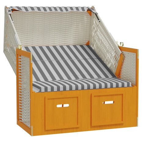 Strandstoel met luifel poly rattan en massief hout wit en grijs 3