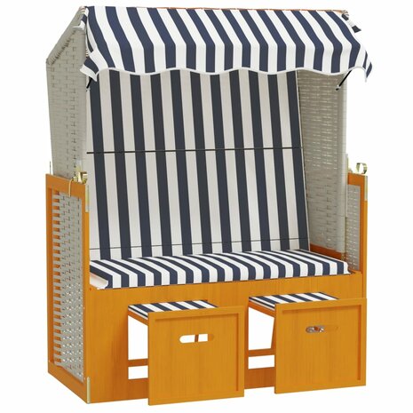 Strandstoel met luifel poly rattan en massief hout wit en blauw 4