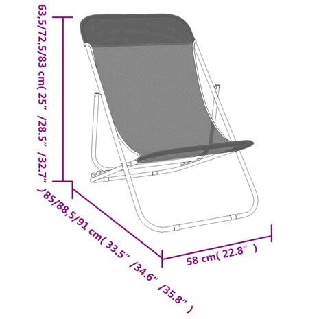 Strandstoelen 2 st textileen en gepoedercoat staal grijs 12
