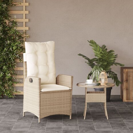 Tuinstoel verstelbaar met kussens poly rattan beige 3