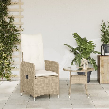 Tuinstoel verstelbaar met kussens poly rattan beige 3