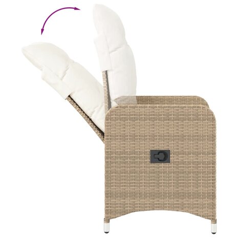 Tuinstoel verstelbaar met kussens poly rattan beige 7