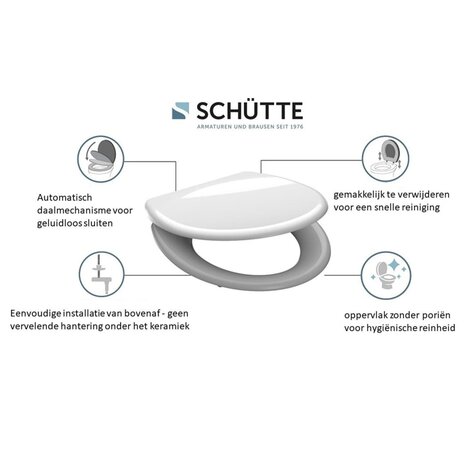 SCHÜTTE Toiletbril met soft-close quick-release GREY duroplast 8