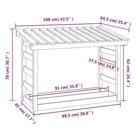 Haardhoutrek 108x64,5x78 cm massief grenenhout wit 8