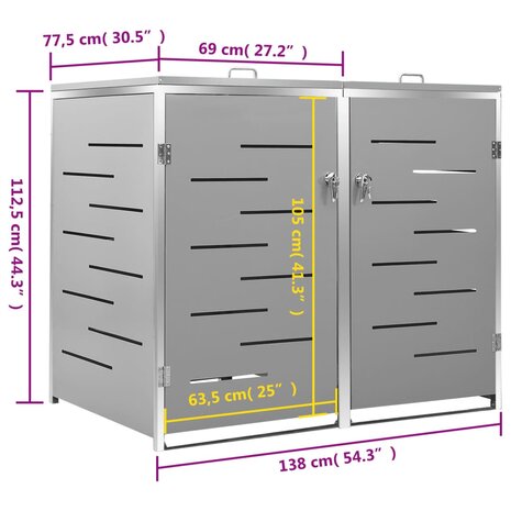 Containerberging dubbel 138x77,5x112,5 cm roestvrij staal 12