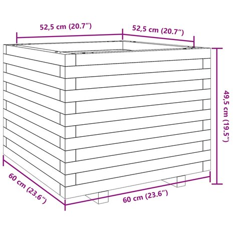 Plantenbak 60x60x49,5 cm massief grenenhout wit 10