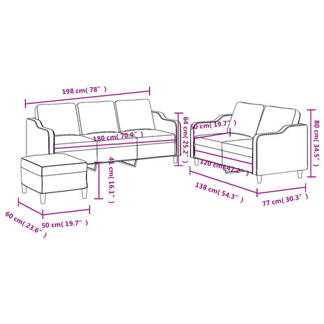 3-delige Loungeset met kussens stof lichtgeel 8