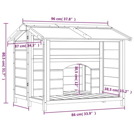 Hondenhok 96x87x80,5 cm massief grenenhout mokkakleurig 7