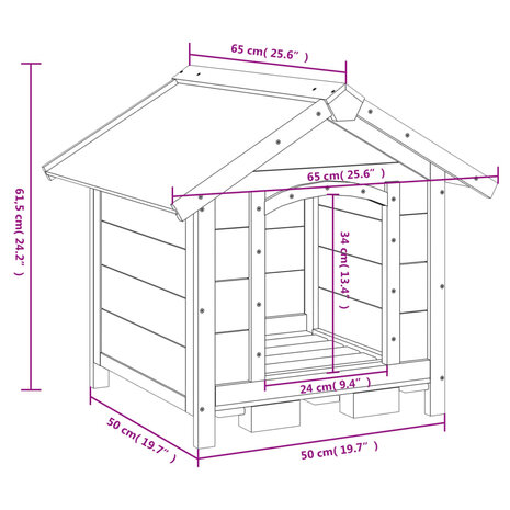Hondenhok 65x65x61,5 cm massief grenenhout grijs 8
