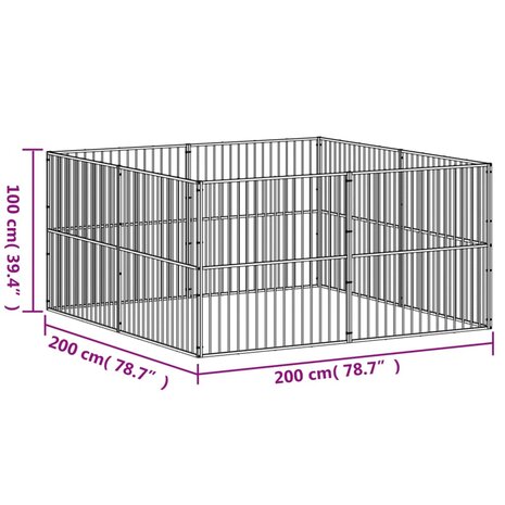 Hondenkennel 8 panelen gepoedercoat staal zwart 10