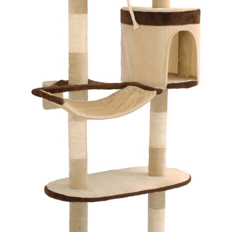 Kattenkrabpaal met krabpalen wandmontage 194 cm beige bruin 7