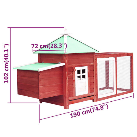 Kippenhok met nestkast 190x72x102 massief vurenhout rood 6