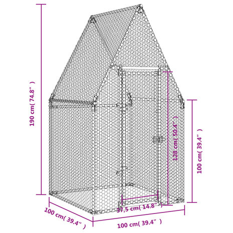 Kippenhok 100x100x190 cm gegalvaniseerd staal zilverkleurig 11