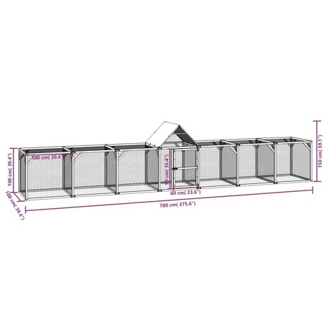 Kippenhok 700x100x150 cm geïmpregneerd massief grenenhout 6