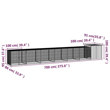 Kippenhok 700x91x100 cm gegalvaniseerd staal antracietkleurig 5