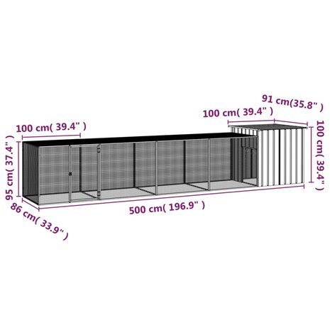 Kippenhok 500x91x100 cm gegalvaniseerd staal grijs 5