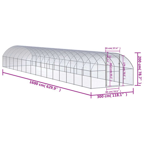 Kippenren 3x16x2 m gegalvaniseerd staal 7